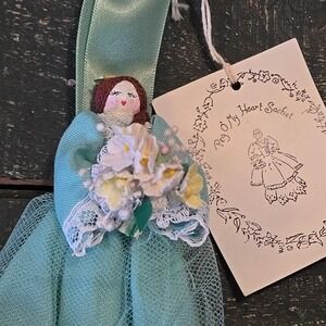 Vintage Fragrance Sachet Doll Green Fabric & Lace, Flowers Peg O' My Heart